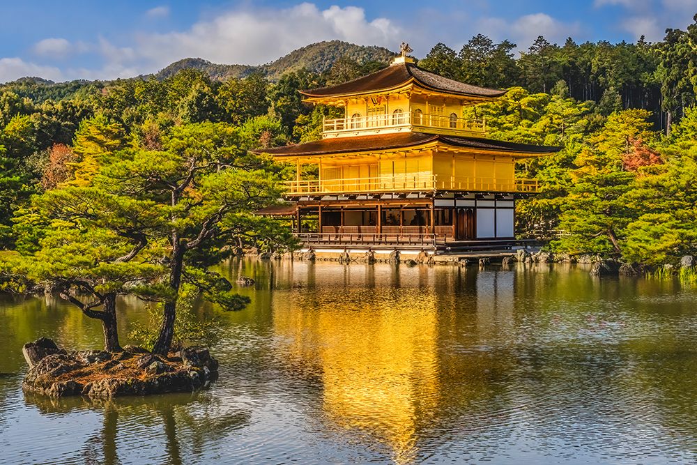 Colorful water reflection, Kinkaku-Ji (Rokuon-Ji) golden pavilion, Kyoto, Japan. Dates to 1397.